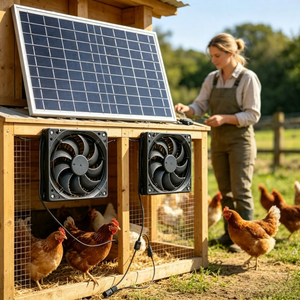 10W Solar Dual Fan Exhaust Vent Kit Energy Saving Silent Cooling for Dog House Pet Kennel Chicken Coop Greenhouse Storage Shed