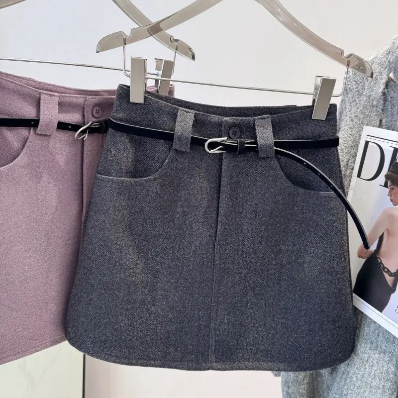 New Style Short Made Taro Purple Woolen Material Autumn Winter Temperament Hip-hugging A-line Versatile Skirt for Women