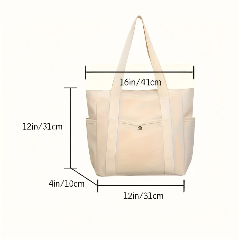 Große Tragetasche mit Reißverschluss - Nylon-Pendlertasche, Beige/Schwarz, Fächer für Uni/Büro/Reisen – Detail 5
