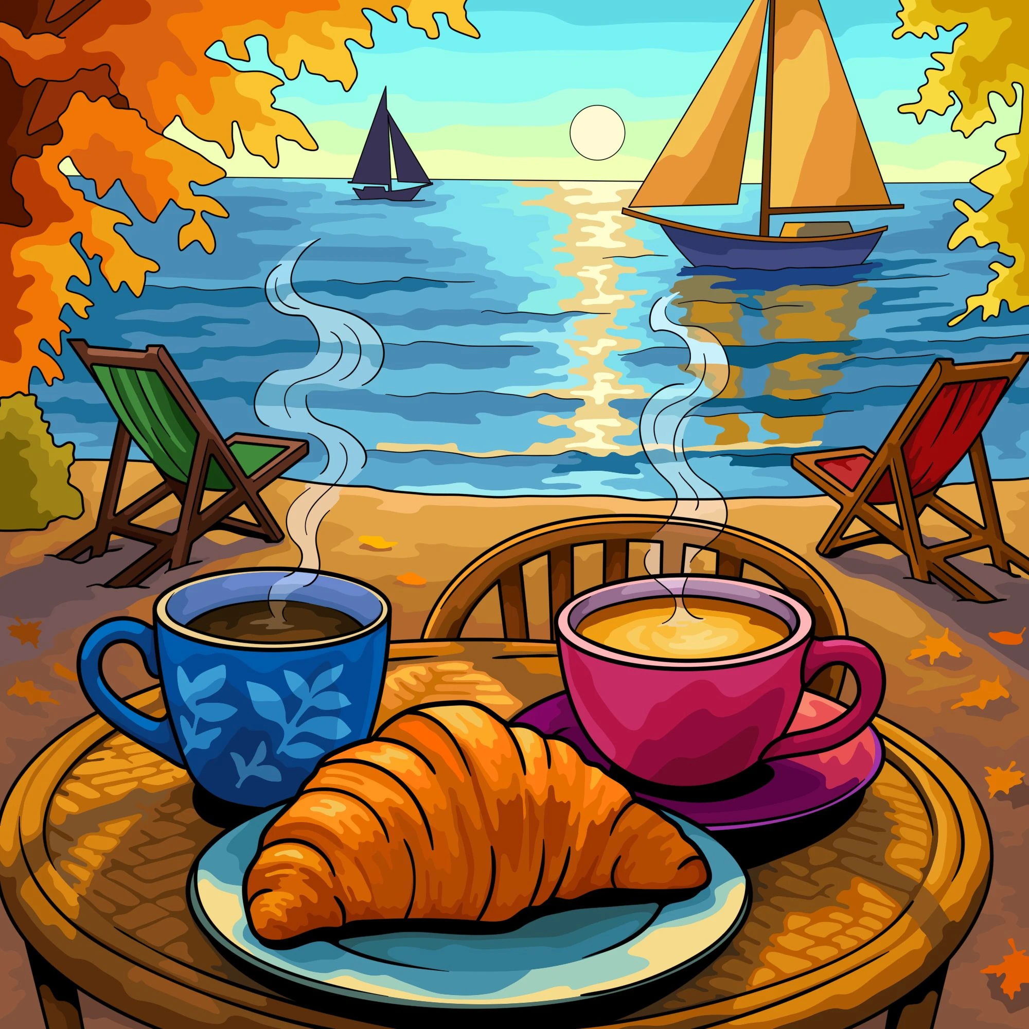 

Coffee and Croissants Scenery 500PCS/1024 PCS Jigsaw Puzzles Relaxing Family Activity DIY Games for Living Room Home Decor Gift