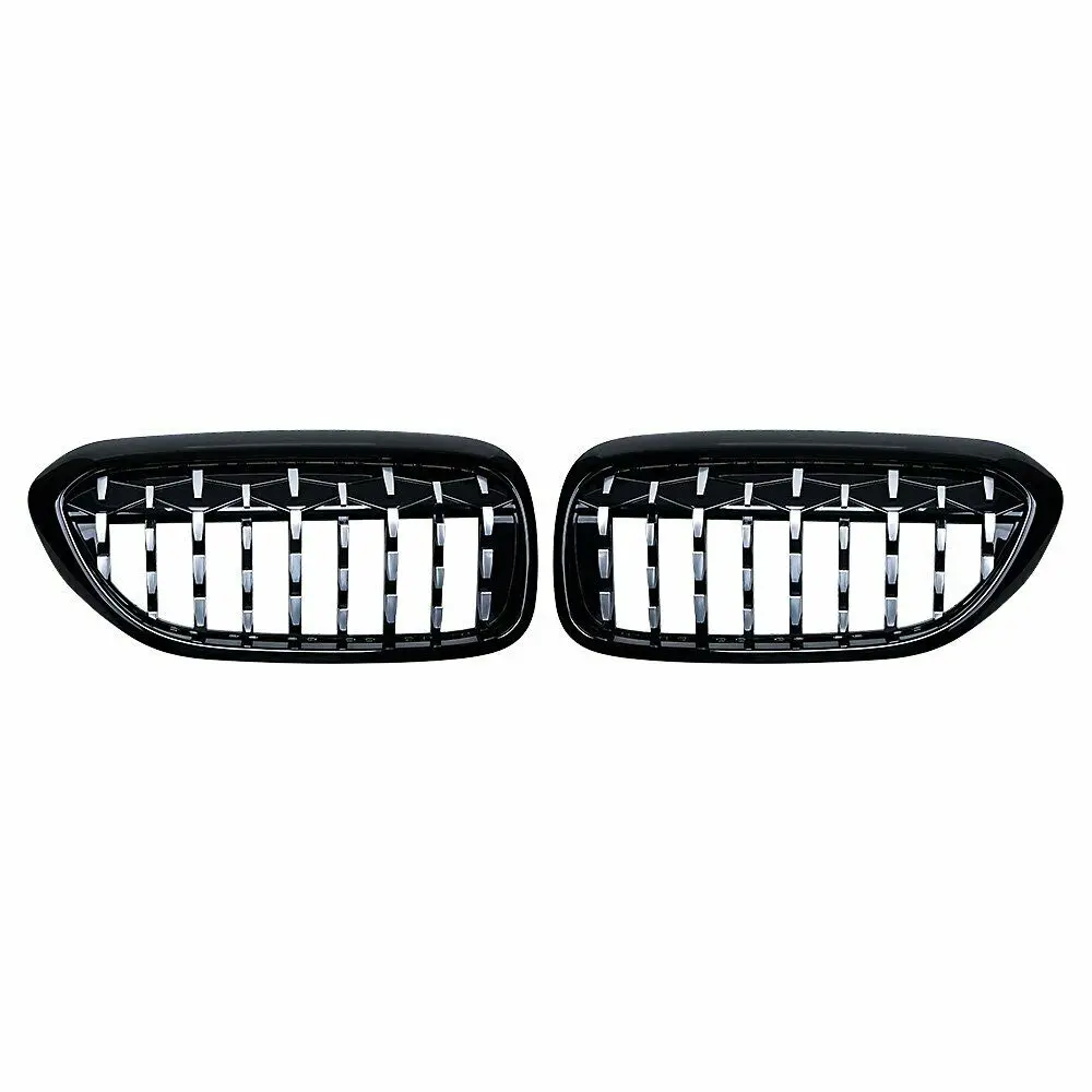 1 Pair Fit 17-20 BMW 5 Series G30 Base Sedan G31 Wagon Modified Upgraded Diamond Grill Grille Front Kidney Stripe Glossy