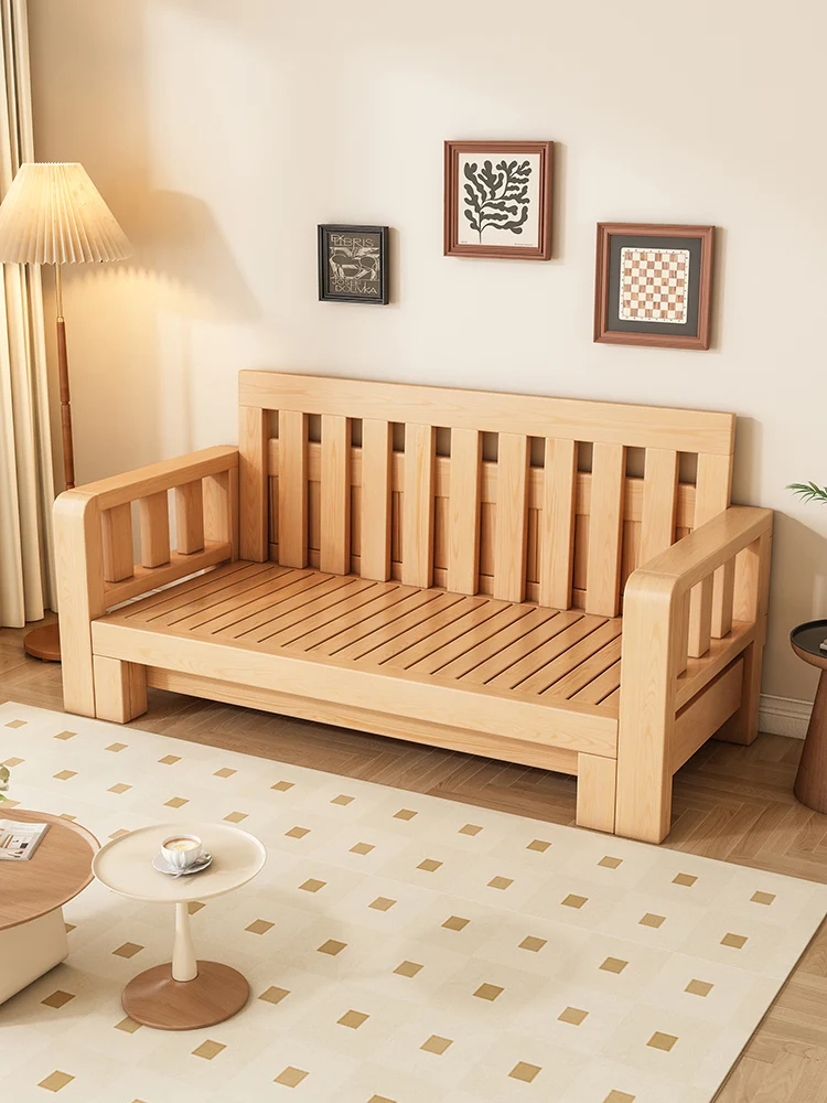 

New Chinese log sofa bed foldable small apartment double sitting and sleeping single multi-functional push-pull telescopic bed