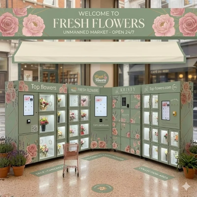 Expandable Storage Compartment Flower Vending Machine Compressor Cooling Multiple Payment Options for Large-Scale Chain