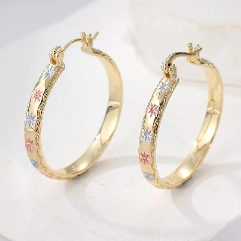 Classic Simple Design Hoop Earring For Women Gold Color Geometric Pattern Metal Earrings Suit Various Occasions Jewelry Gifts