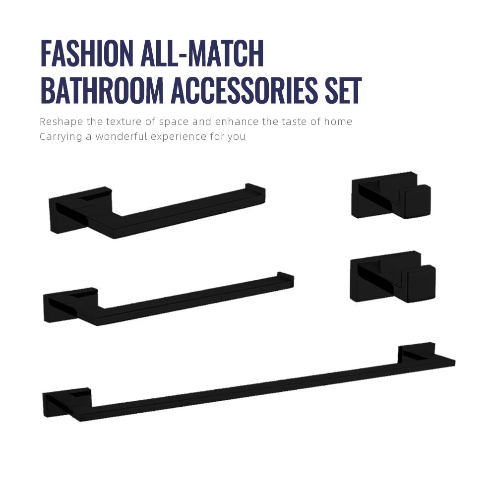 Bathroom Accessories Stainless Steel 5-Piece Brushed Gold Bathroom Hardware Set Towel Rack Set Robe Hook Paper Holder