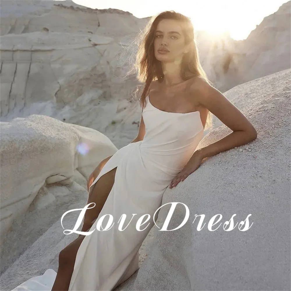 Abiti da sposa a sirena con pieghe senza spalline semplici personalizzati Abito da sposa formale senza maniche con spacco laterale senza schienale