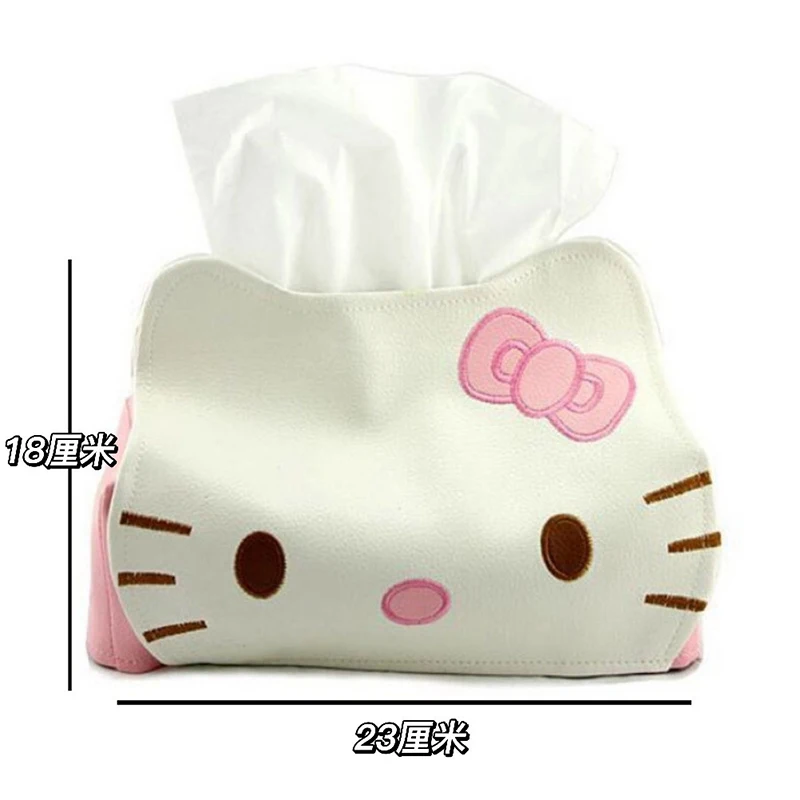 Hello Kitty Cute and High Beauty Pu Tissue Bag Kt Cat Leather Tissue Box Set Living Room Toilet Paper Box Girl Desktop Bedroom