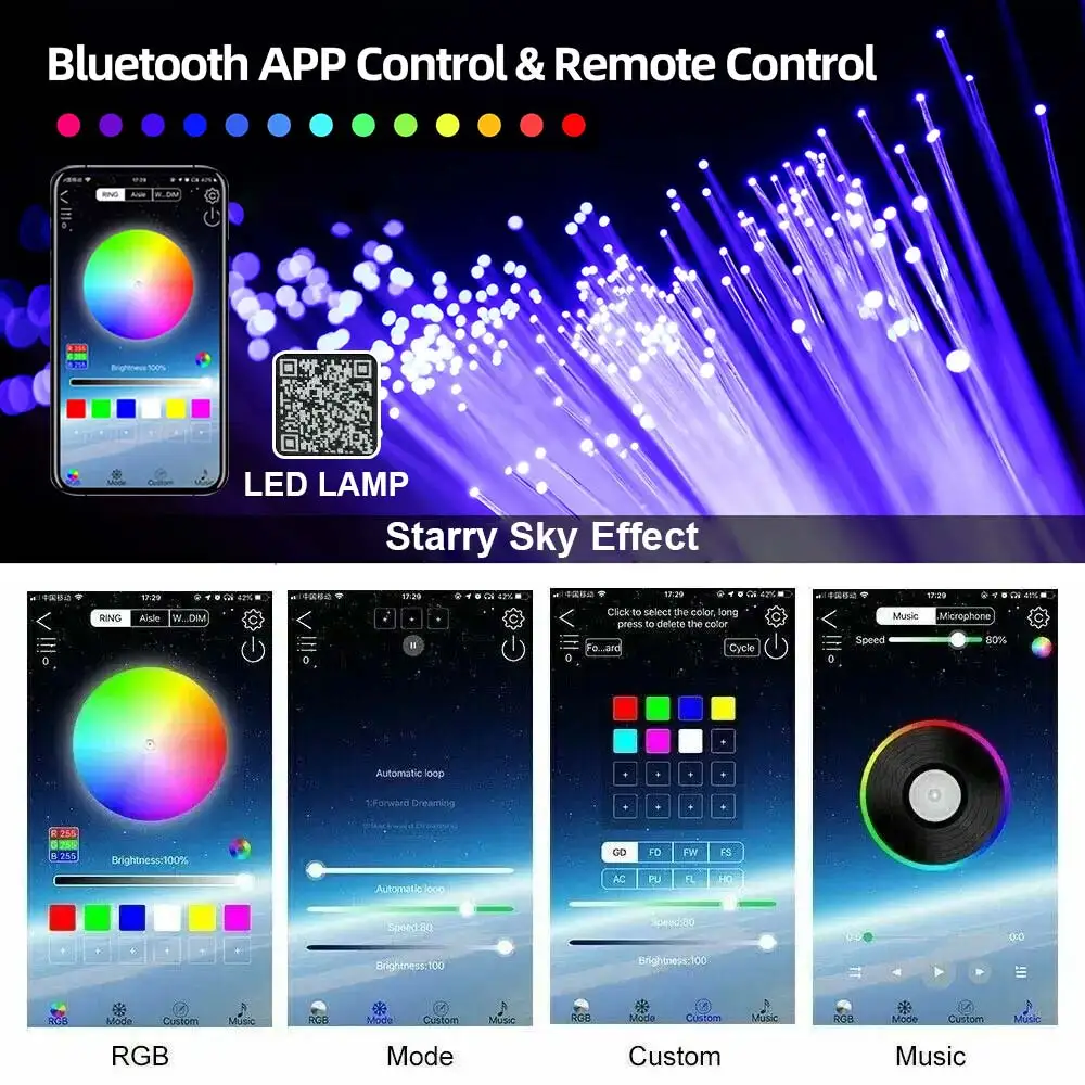 RGBW 1/2/4/6/8 Split Machine 2400x Household Car Roof Starry Sky Light Kit Roof Fiber Optic Ceiling