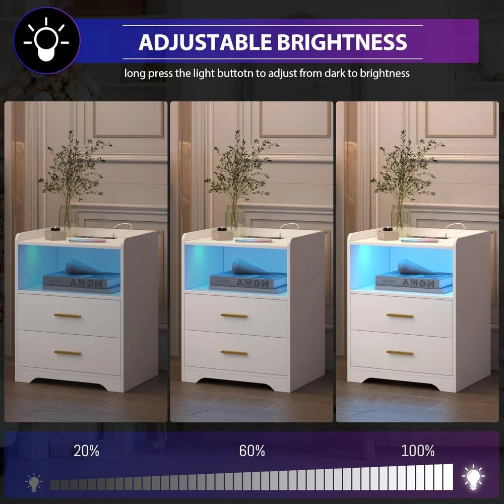 منضدة ذكية حديثة مع مصابيح LED بيضاء، ومحطة شحن، وإضاءة RGB ذات 24 لونًا، تتميز بإضاءة مستشعر بشري لجانبنا