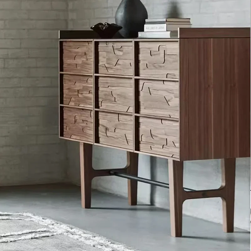 

qU F Italian Minimalist North American Black Walnut Side Cabinet Living Room Wine Cabinet Wall Locker All Solid Wood