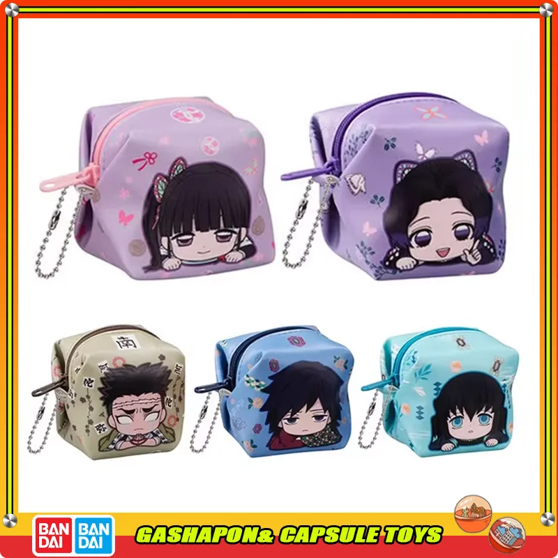 

BANDAI Demon Slayer Action Figures Model Tanjirou Zenitsu Hashibira Inosuke Gashapon coin purse series ornaments Original