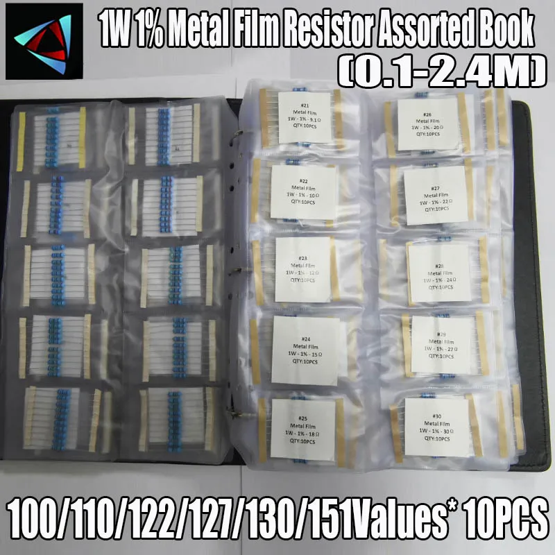 151Values 0.1R~2.4M Ohm 1W 1% Metal Film Resistor Assorted Resistor Kit Pack Sample Book