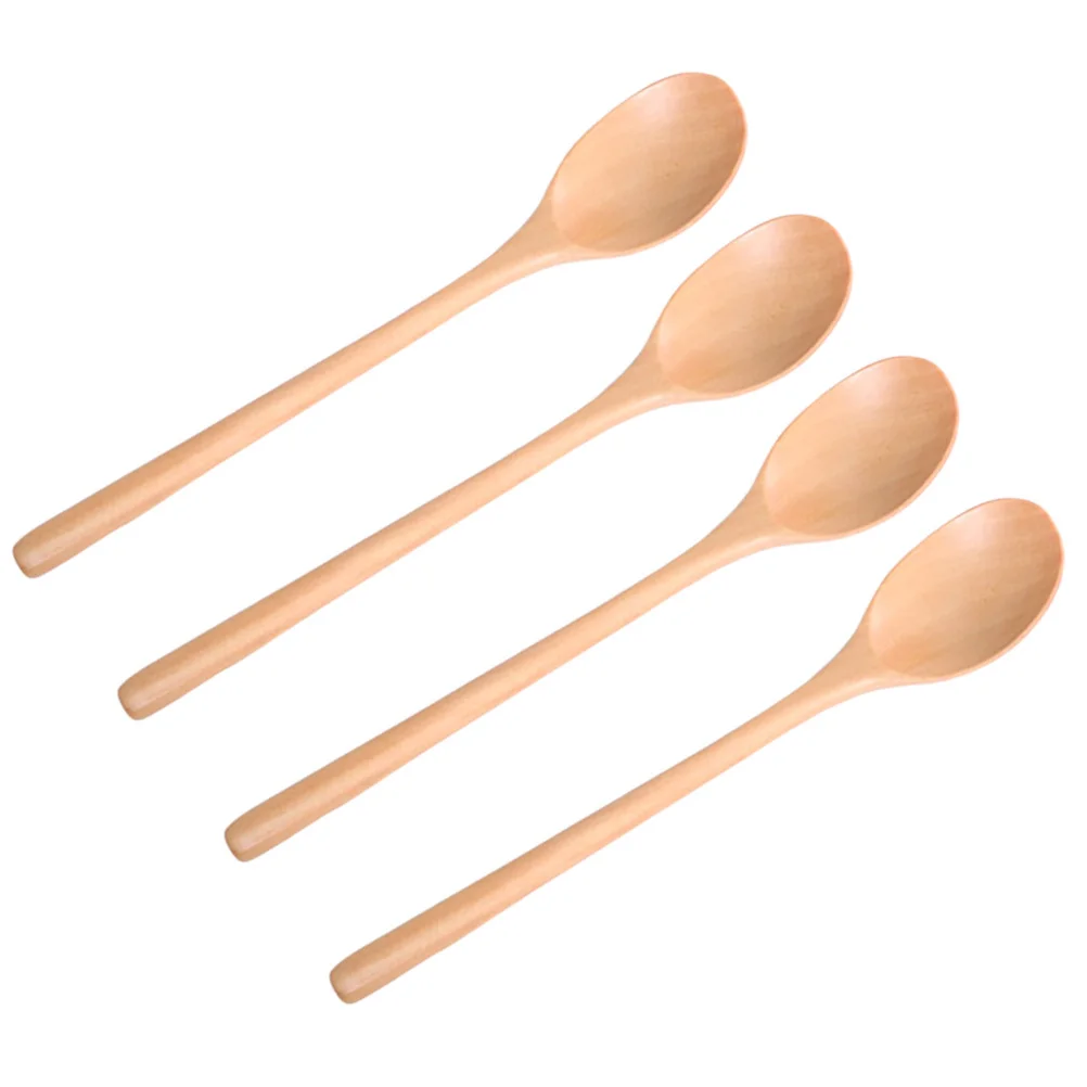 

4Pcs Wooden Spoons Long Handle Stirring Spoons Portable Eco Friendly Tableware Kitchen Utensils Coffee Tea Soup Mixing