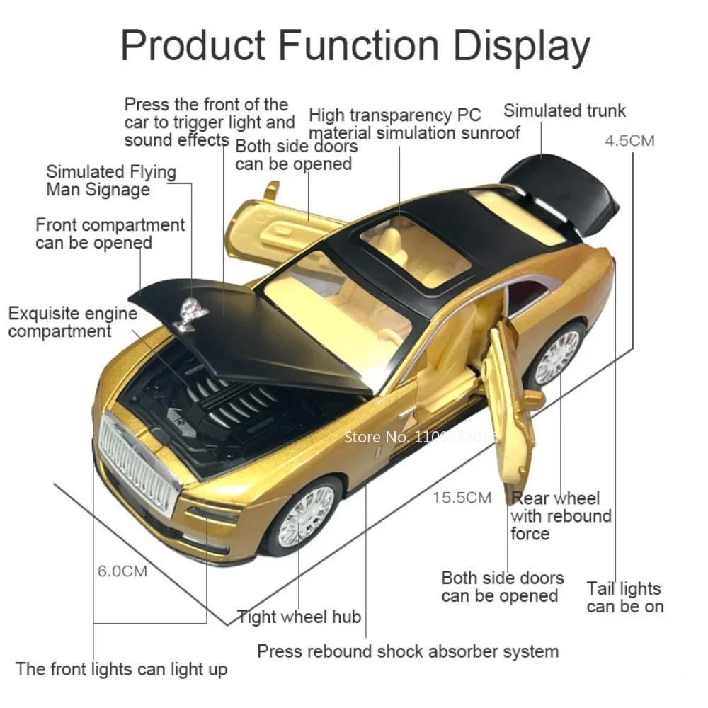 1:32 Rolls-Royce Spectre Alloy Car Model Toys Diecast Metal Models Toy Vehicle with Pull Back Function Vehicle for Children Gift