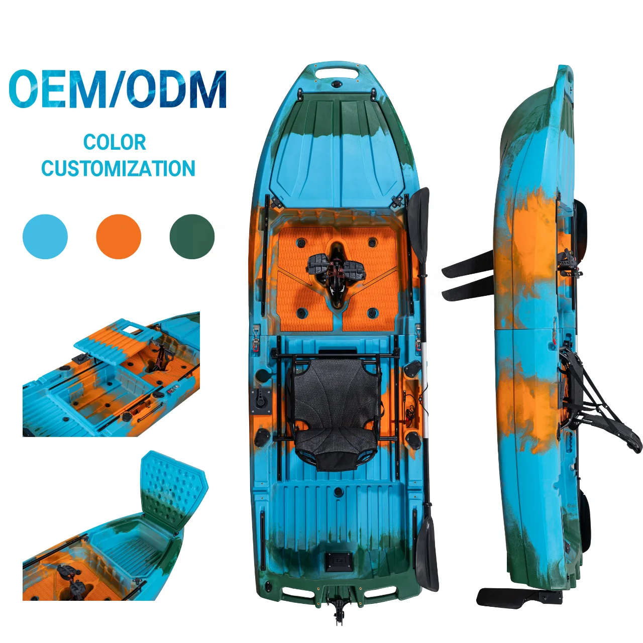 جديد وصول 2 قطع مقعد واحد الجلوس على أعلى رفرف زعنفة دواسة قارب صيد كاياك مع عجلات وكرسي مجداف لمياه المحيط #3