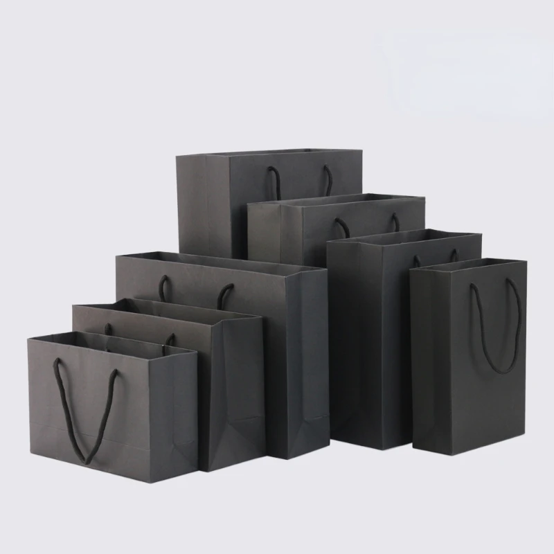 1pc black Kraft Paper Clothing Storage Bag Shopping Bag festival Gift Bag  Environmental Protection Portable With rope Paper Bag