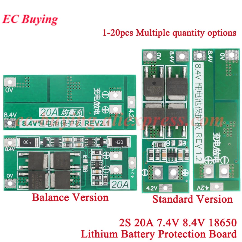 20Pcs/1pc 2S 20A 7.4V 8.4V 18650 Li-ion Lithium Battery Protection Board BMS PCB Charger Standard/Balance For Electric Drills