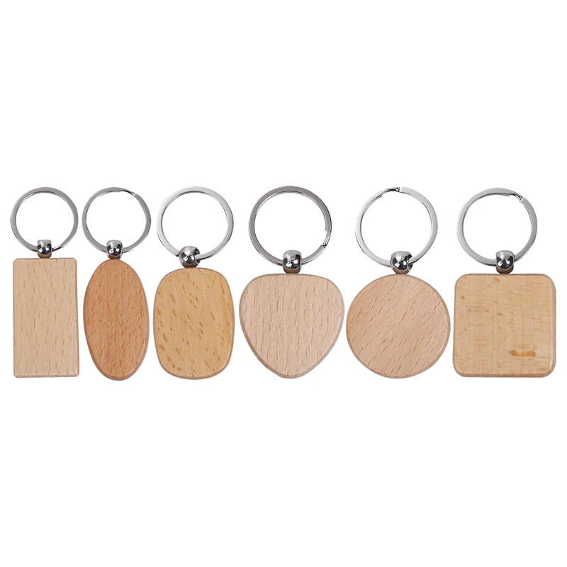 20 Pcs Blank Wood Wooden Keychain Diy Custom Wood Key Chains Key Tags Anti Lost Wood Accessories Gifts (Mixed Design)