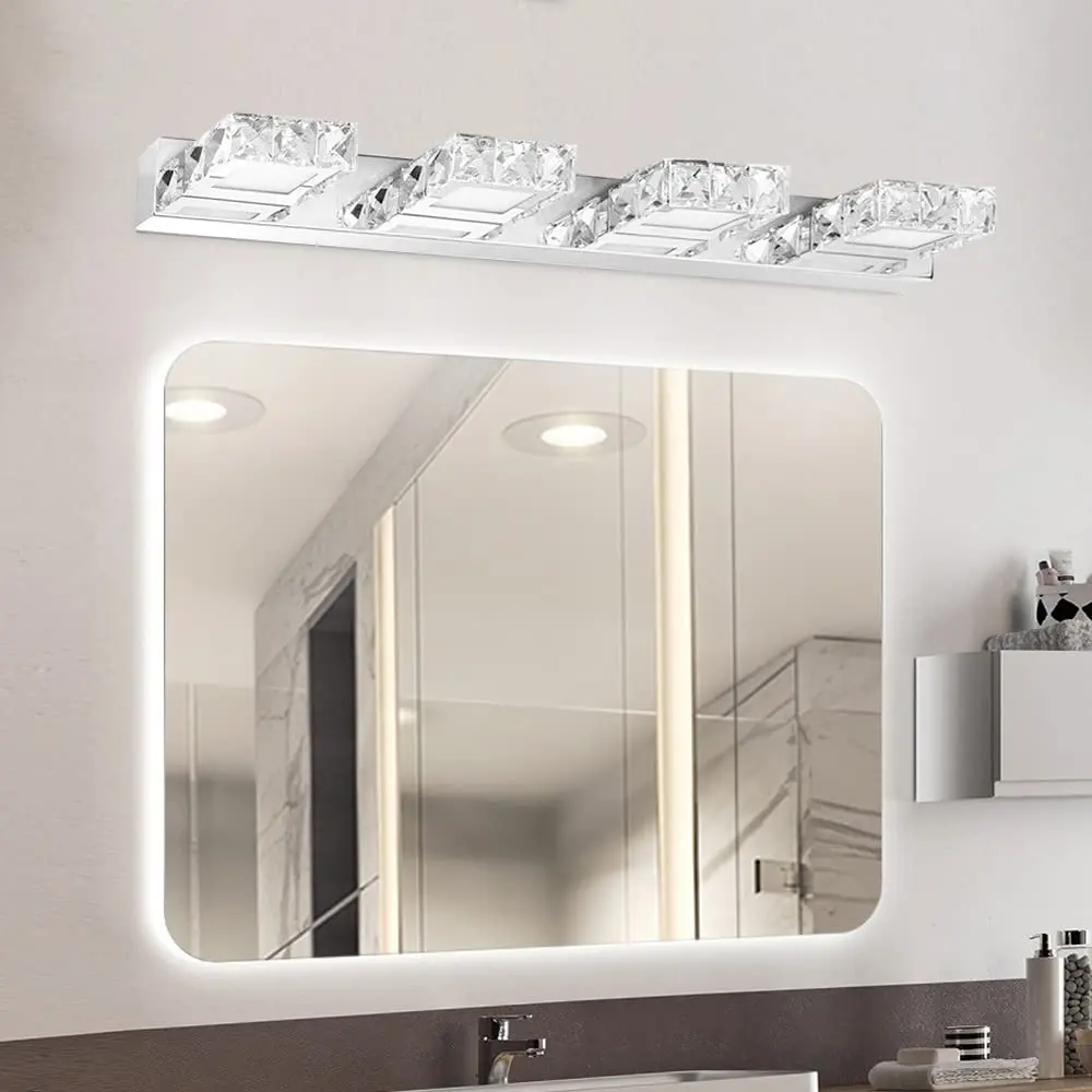 24.4 Inch Crystal Vanity Light 4 Lights Bathroom Lighting Fixtures Modern Chrome Toilet Led Wall Lamp Sconce over Mirror for Indoor Use
