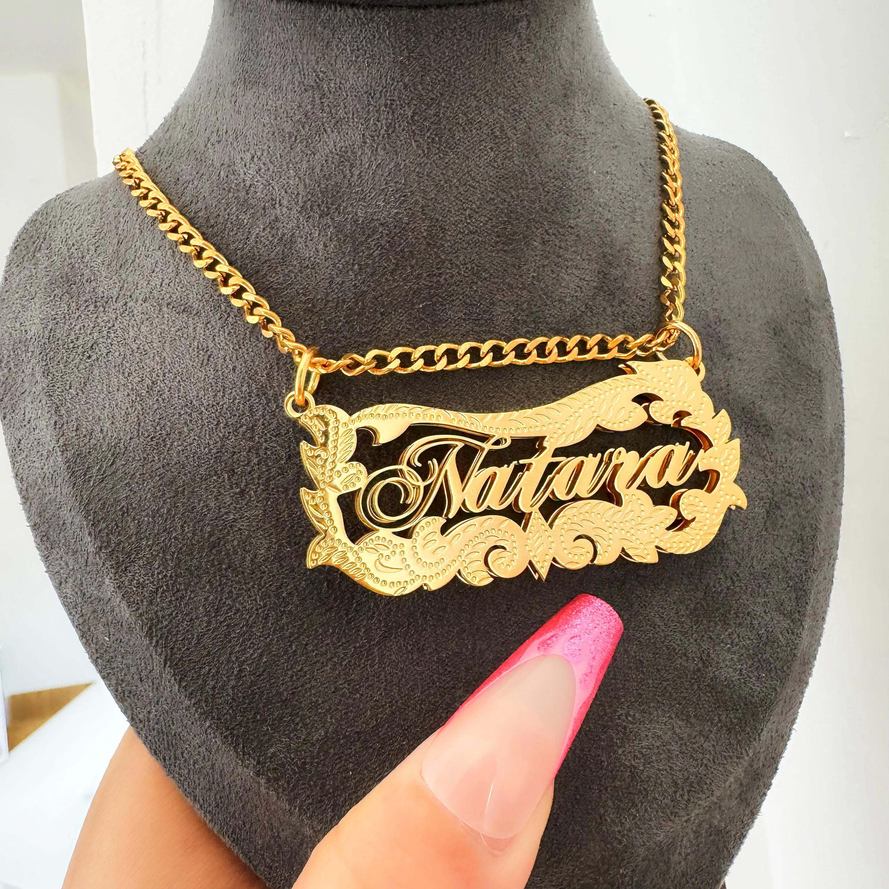 Customized Double Plated Name Necklace Personalized 3D Nameplate Necklace Stainless Steel Name  Cuban Chain For Her Jewelry Gift