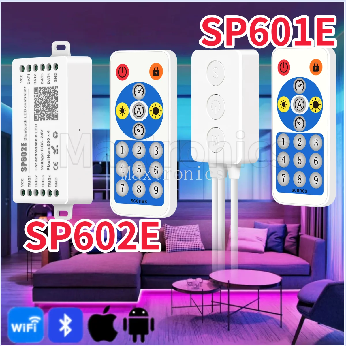 

SP601E SP602E Светодиодный контроллер Bluetooth DC5-24V Magic Pixel IC SPI Диммер сигнала с радиочастотным пультом дистанционного управления для адреса Fantasy Dual Light