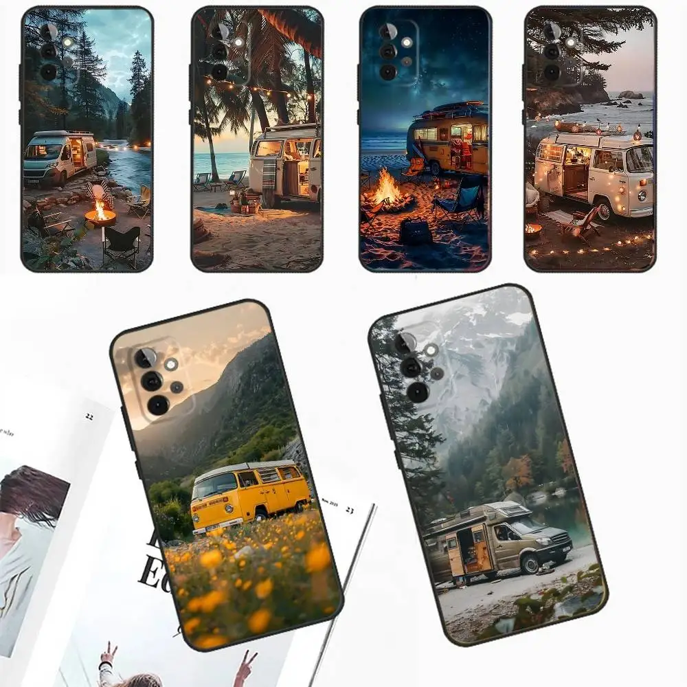 

Combi Van Car Outdoor Camping Phone Case For Samsung Galaxy A73,31,32,72,41,53,52,71,22,5G,Note,J7,8,9 Soft Black Cover