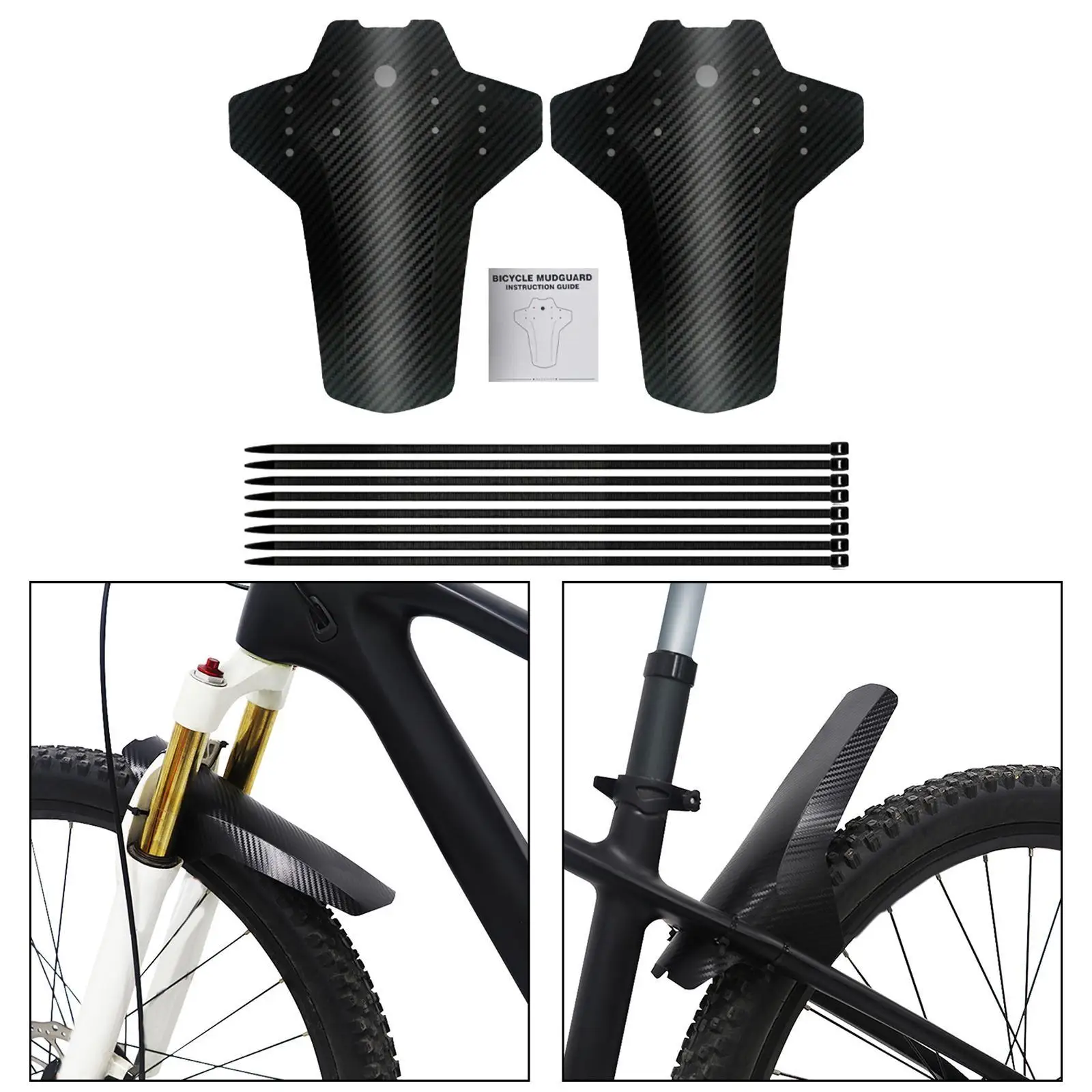 2x Bike Mudguard Mudflap Easy Installation Mud Guard Bike Front Rear Fenders for Outdoor Riding Mountain Bike Travel Cycling