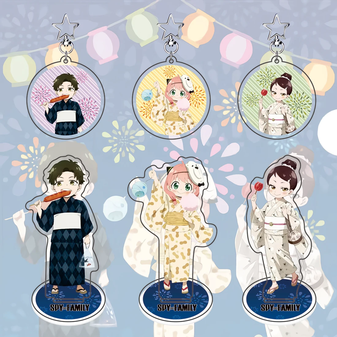 2026 SPY×FAMILY Yukata tema acrílico Standee y llavero Set Anya Yor Loid Forger figura de Anime llavero Festival de verano Merch regalo