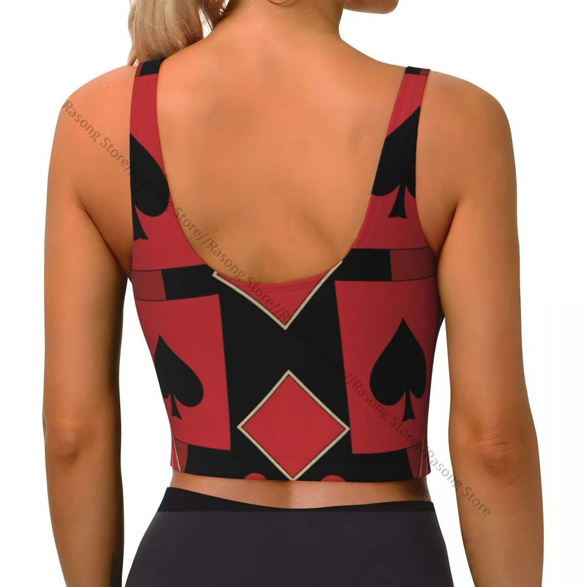 Yoga Vest Women Gym Sports Crop Tops Card Suit Clubs Tambourines Spades Streetwear Workout Breathable Tank Top Female