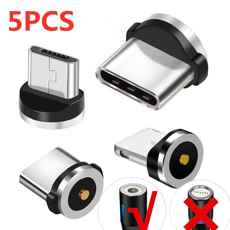 1/5 pz punte magnetiche universali per cavo magnetico rotondo tipo C Micro USB magnete parti di ricambio adattatore per presa di polvere del telefono cellulare