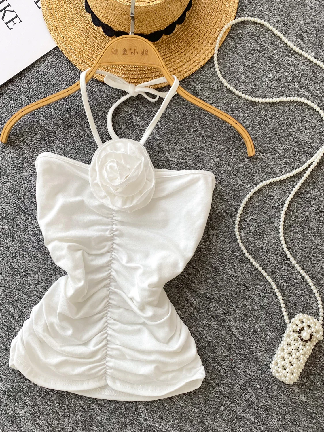 

Сексуальный жилет с 3D цветочным подвесным ремешком, женский жилет Pure Desire, лето 2025 г., сложенный облегающий топ-труба irt для поездок на работу