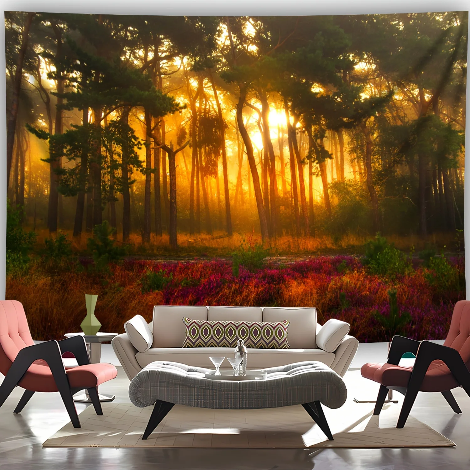 Bohemian Forest Tapestry Wall Hanging Decoration Art Print Tropical Nature Sunlight Mural for Living Room Decor
