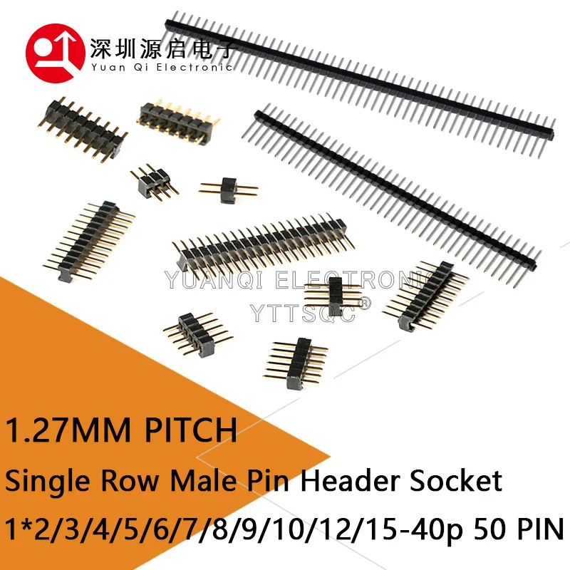 10Pcs/Lot 1.27mm Pitch 1.27 Pin Header Single Row Male Breakaway PCB Board Connector Pinheader 1*2/3/4/5/6/8/9/10/12/15-40p 50p