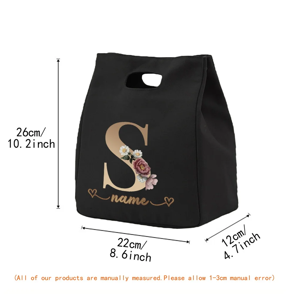 Customized Rose Gold Letter Patterned Lunch Bag Bento Box Picnic Portable Food Insulation and Refrigeration Bag for Storage
