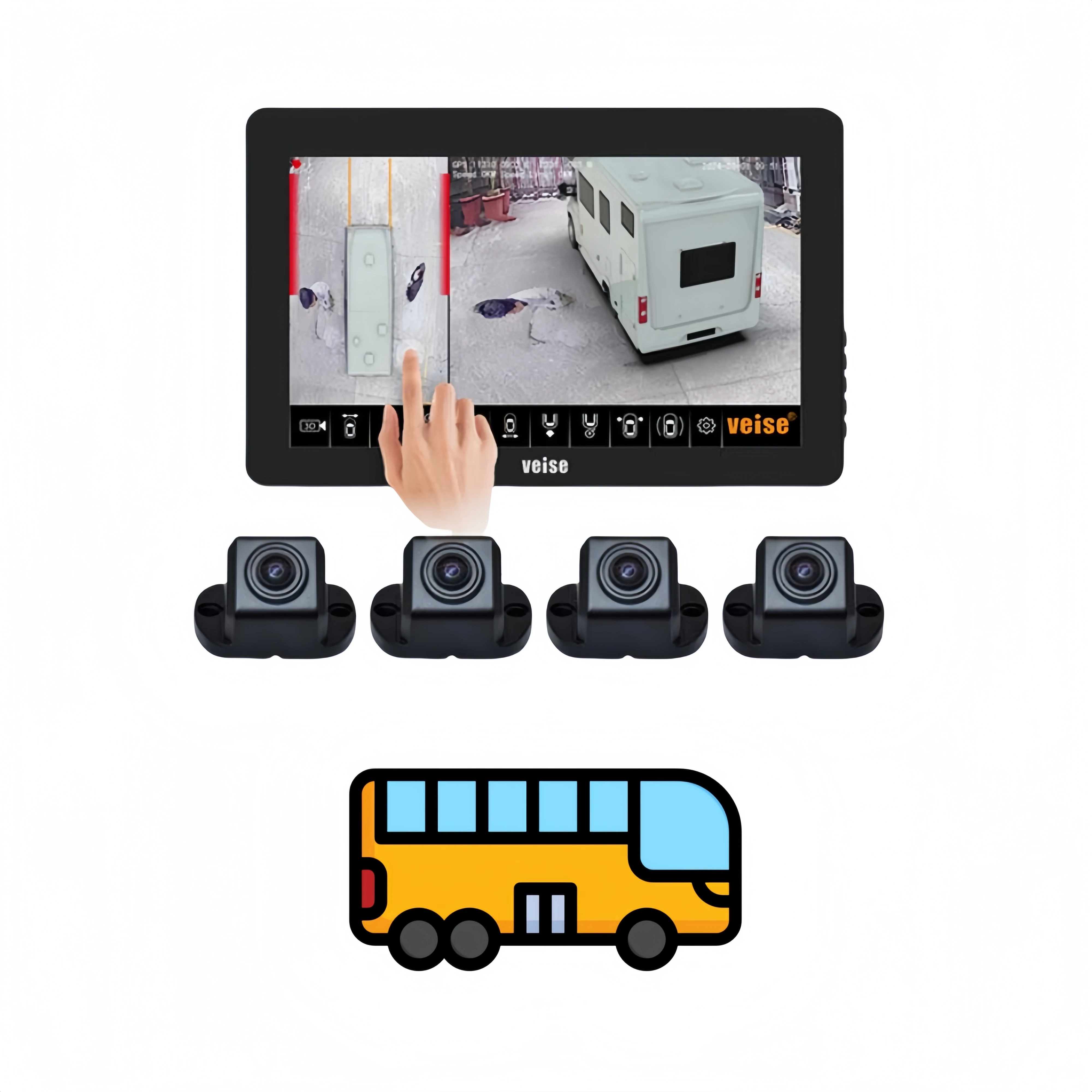 4 Channels 360 Degree Truck Bus Birds Eye View Backup Camera System IP69K Support GPS Tracking