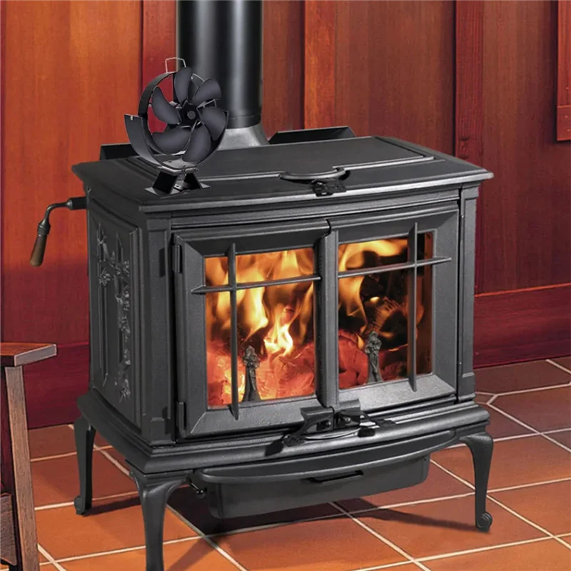 1 PCS 6 Blades Heat Powered Stove Fan Quiet Stove Fan Efficient Heat Log Wood Burner Eco-Fan