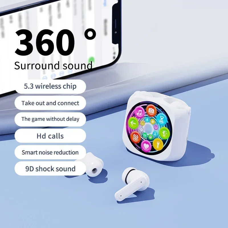 

Модные цветные Bluetooth-наушники с сенсорным ЖК-экраном, умные наушники с шумоподавлением, 9D шоковые звуковые вкладыши, мини-компактные беспроводные наушники
