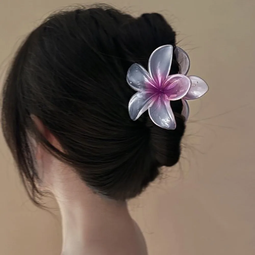 2 Pack Gradient Plumeria Flower Hair Claw Clips, Glow In Dark Transparent Floral Hair Jaw Clips, Non Slip Large Flower Hair Clips for Women Thick Thin Hair Beach Daily Hair Accessories