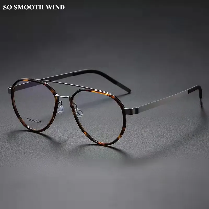 

Denmark Double Beam Glasses Frame Men Women Titanium Screwless Eyewear 9745 Ultralight Pilot Myopia Prescription Read Eyeglasses