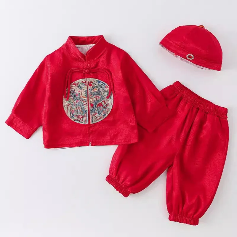 2024 جديد تانغ الصينية التقليدية زي لحديثي الولادة طفل الفتيان هدية عيد ميلاد الملابس عيد الميلاد طويلة الأكمام الأطفال تانغ دعوى