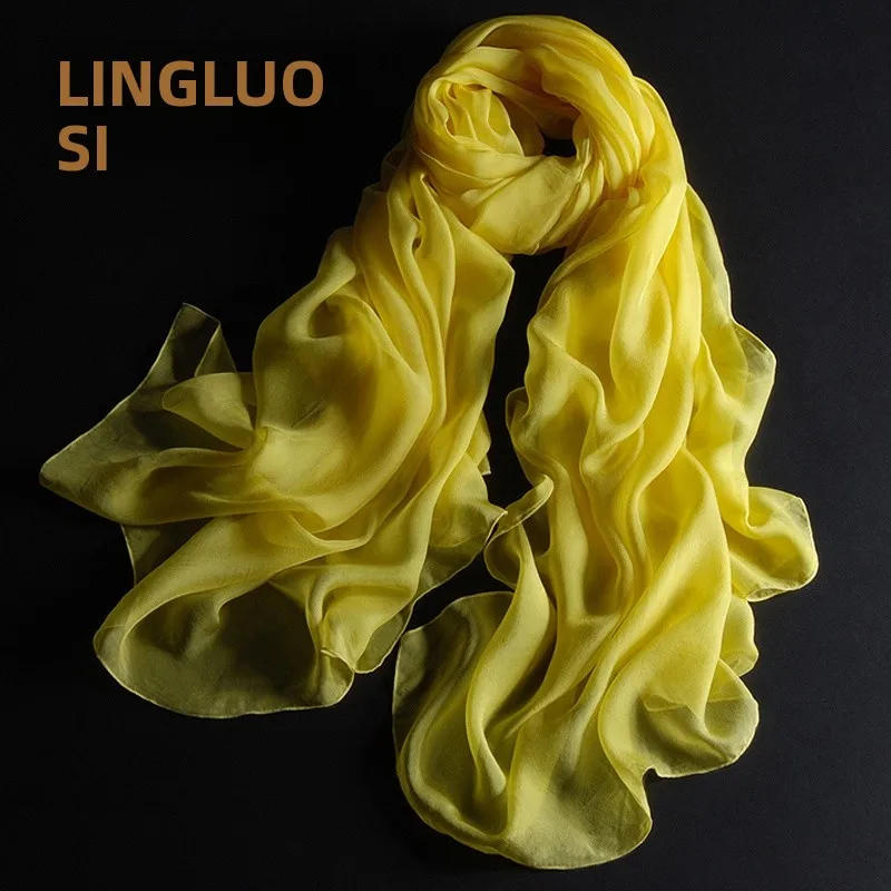 高級でおしゃれなグースイエローシルクスカーフ、女性用マルベリーシルクスカーフショール、春・秋・冬用暖かい長方形スカーフ