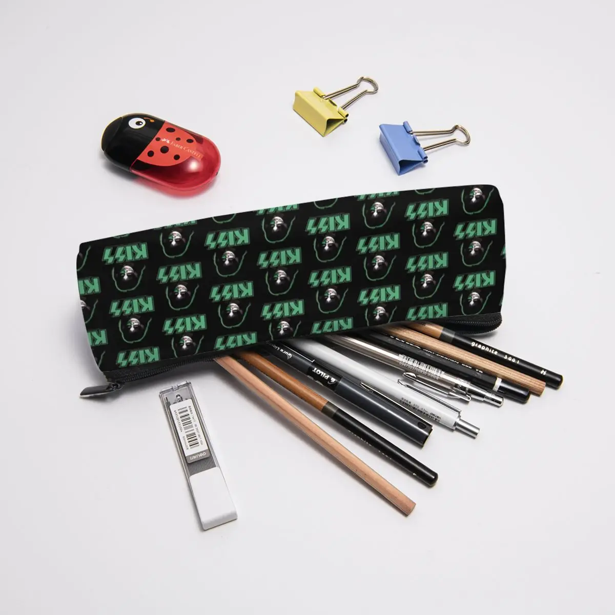 Kiss Band Face Triangle Pencil Case Green Kiss Logo University Teens Pencil Box Retro Zipper Pen Bags