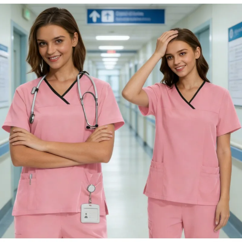 

Doctor Scrubs Workwear Women Summer Thin Short Sleeve Operating Room Gown Scrub Top