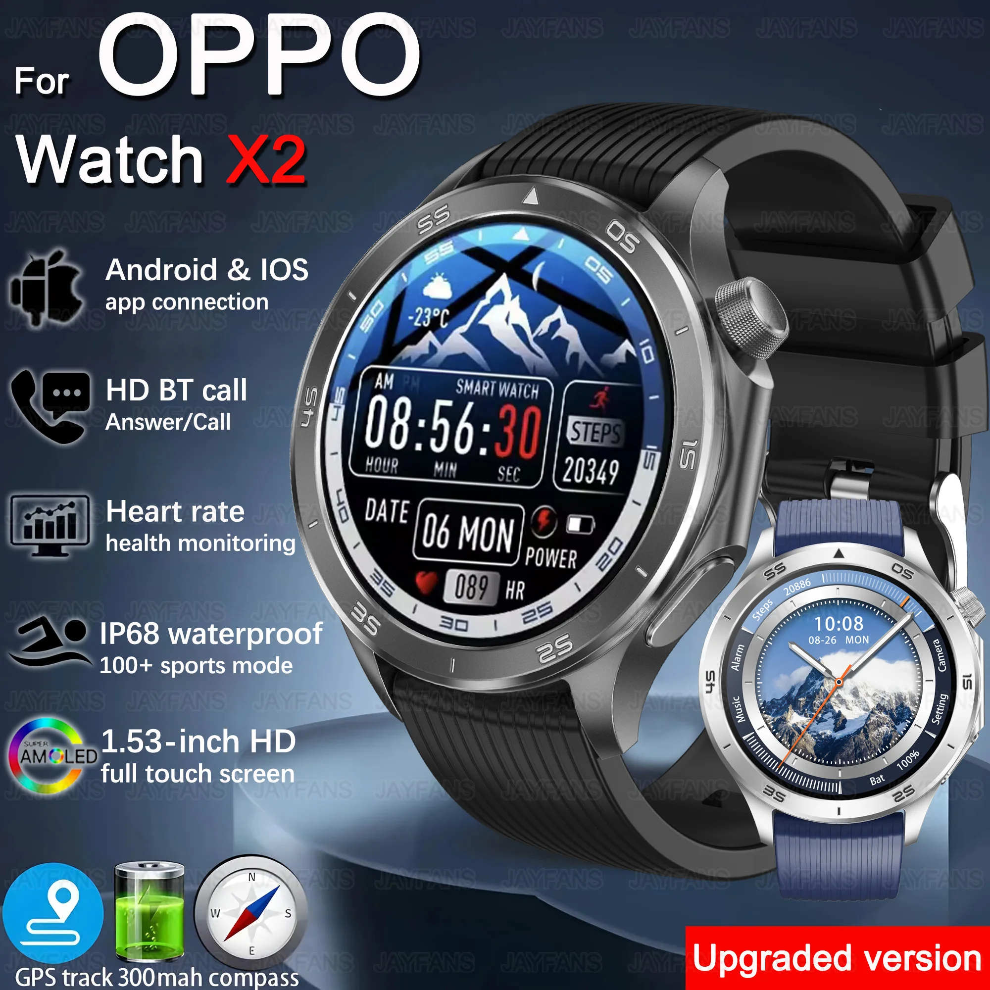 2025 New For OPPO Watch X2 GPS Track Smart Watch Men AMOLED Screen Compass  Sports Fitness Waterproof Bluetooth Call Smartwatch