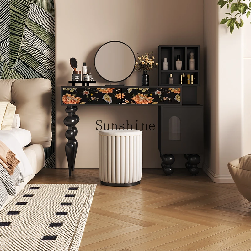 

French black retro dresser integrated chest cabinet household bedroom vertical telescopic decorative cabinet
