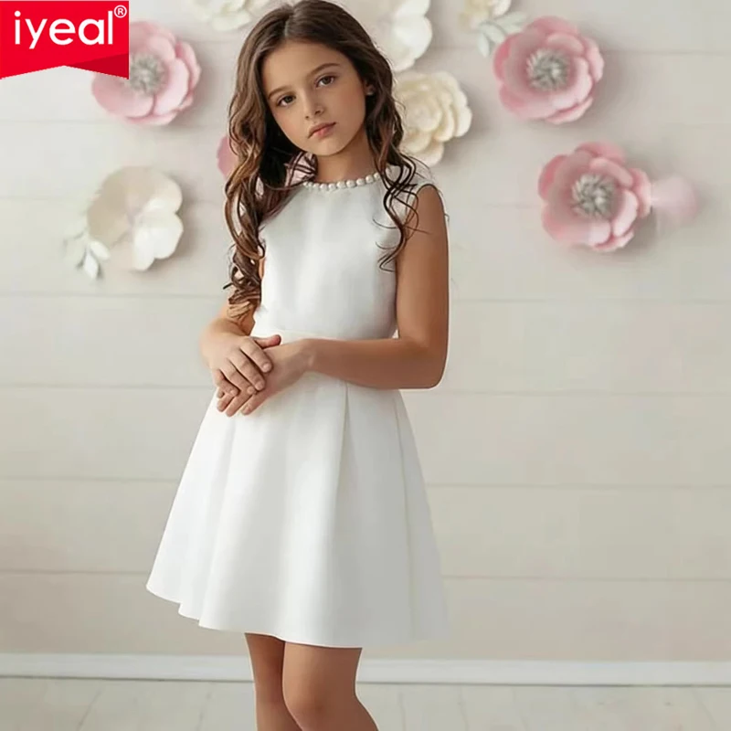 IYEAL Girls' High-End Dress Flower Girl Wedding Dress Little Girl Dance Dress Children's Host Birthday Party Princess Dress