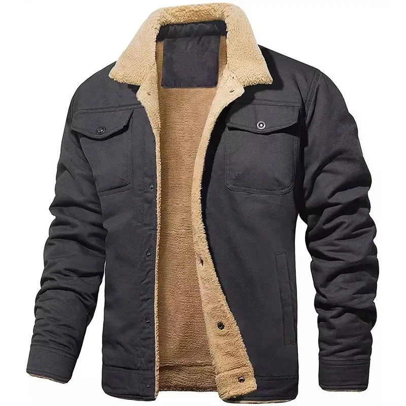 Neue Winter herren Bomber Jacke Hochwertige Plüsch Verdicken Wolle Cargo Jacken Revers Button-up Dicke Warme Mantel für männer Outwear 5XL