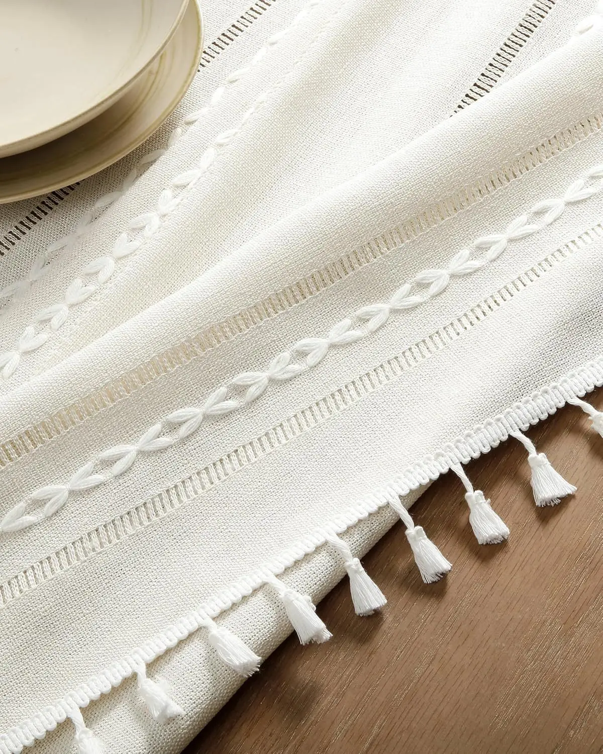 White Hollow-Carved Jacquard Weave Tablecloth,Rectangle Dust-Proof Table Cover,For Kitchen Dinner Party Tabletop Decoration
