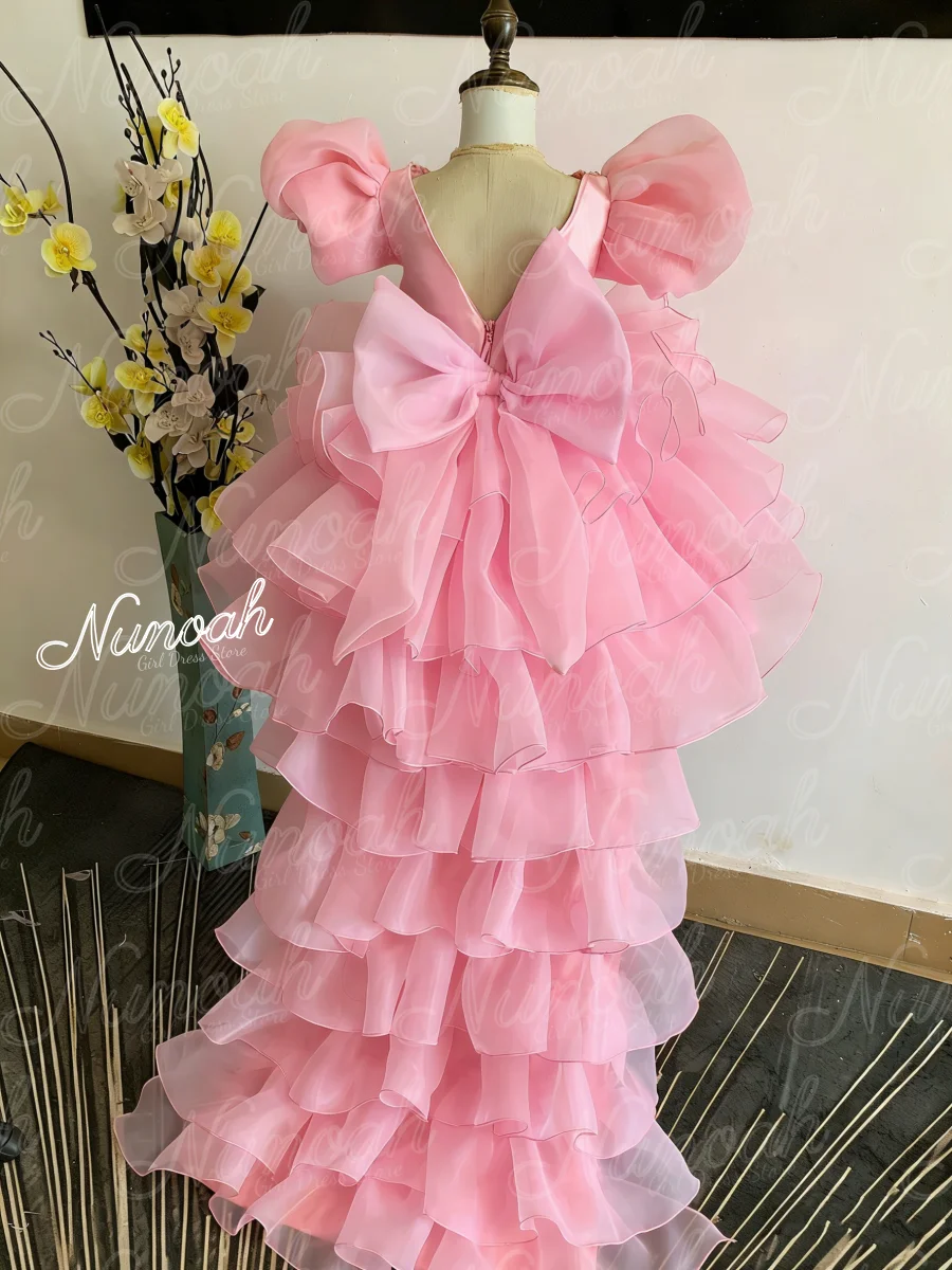 

Розовые платья для девочек на свадьбу с бантом, многослойные, очаровательные, для выпускного вечера, фотосессий, первого причастия, на заказ