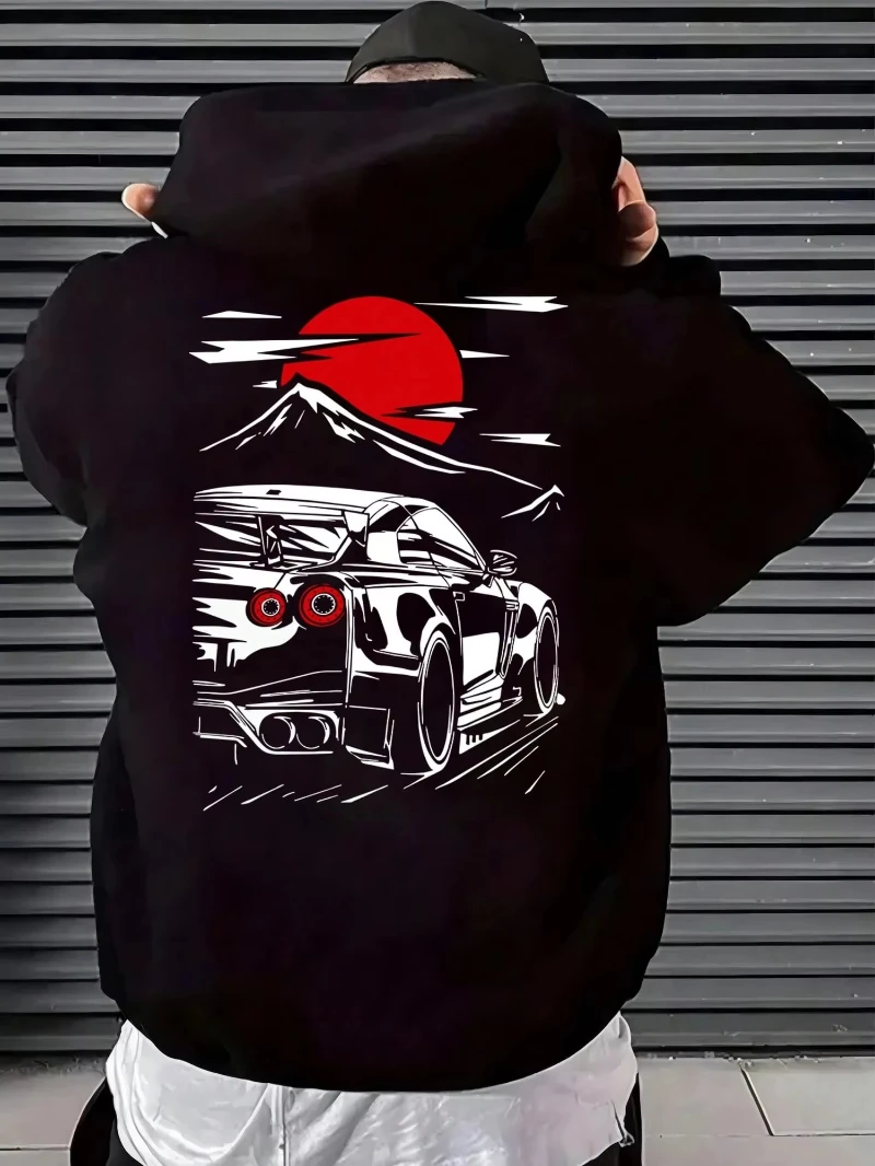 

Men's Japanese Sports Car Graphic Hoodie Hip Hop Streetwear Pullover Sporty Style Loose Fit Tracksuit Oversized Men's Clothing